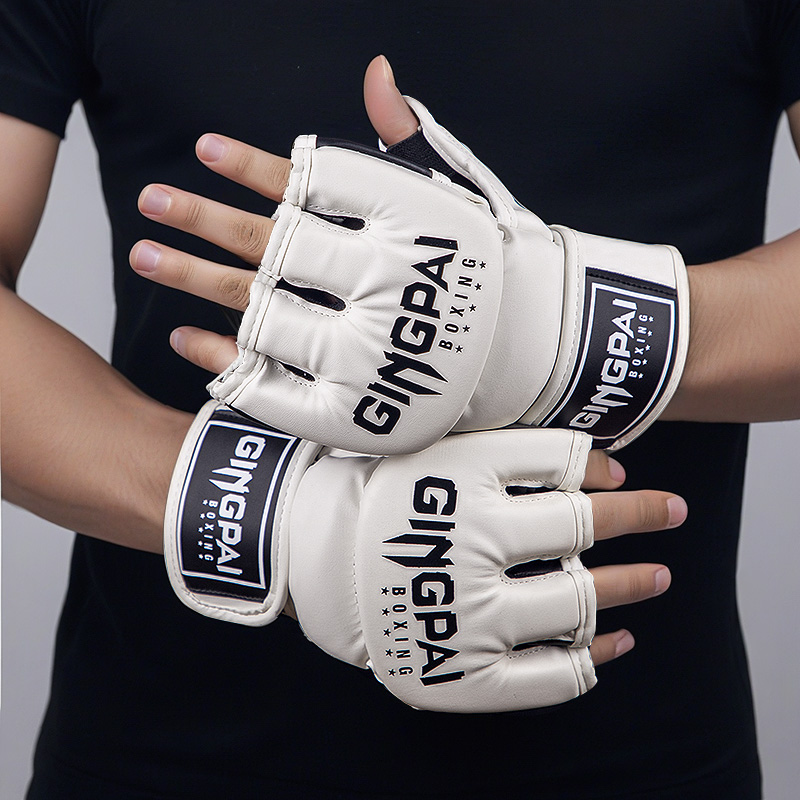 Medias manoplas MMA Fighting Kick Boxing guantes, bolsa pesada de boxeo sin dedos con guantes acolchados para Kickboxing Sparring Muay Thai