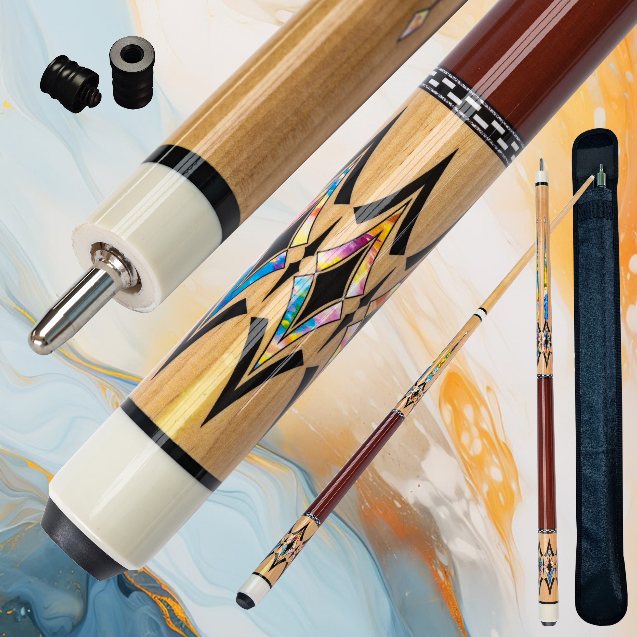 Nordamerikansk lönnmönstrad biljardkö med 13mm flerskiktade spetsar, biljardklubba för nybörjare, medelåldersspelare, 9-- bollars amerikansk biljardträning: Svart