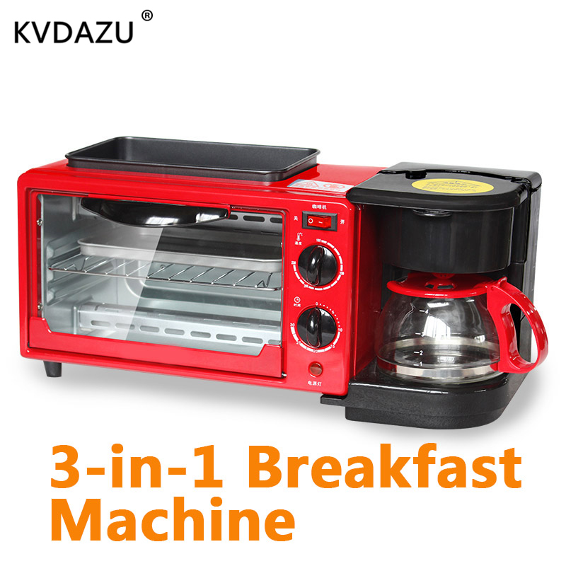 Multi-functional 3 in1 Breakfast Machine coffee tea pot Teppanyaki oven Bread Toaster Baking Maker Frying pan pizza Cooker