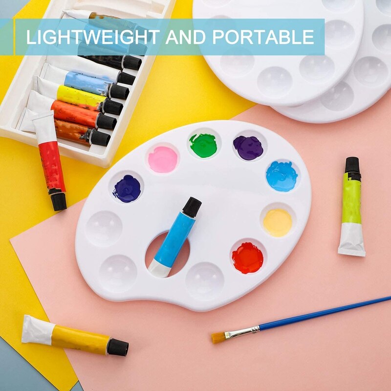 6 Pack Wit Art Plastic 10 Goed Palet Verf Lade Met Duim Gaten Voor Diy Craft Olie Aquarel En Acryl verven