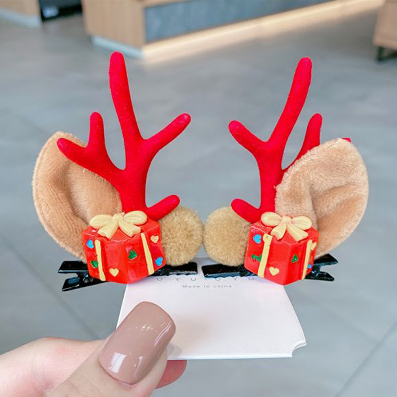 Serre-tête en bois d'élan pour filles, épingle à cheveux, serre-tête de dessin animé, décoration de noël, Super mignon, 2022: Present box A