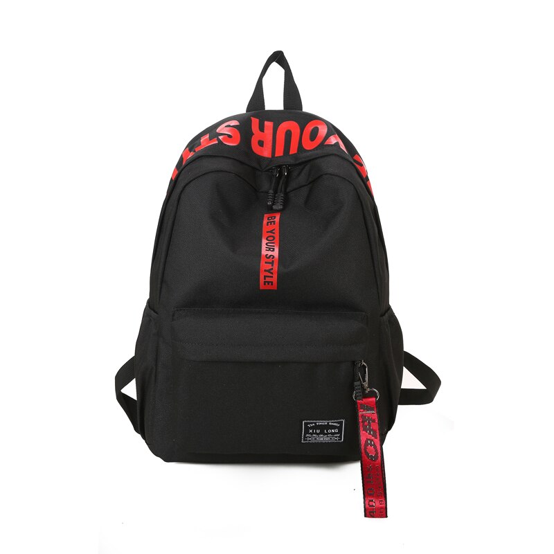 UOSC Black Women Backpack Female Nylon Teens Men Schoolbag Casual Style Student School Bags For Teenage Girls Back Pack Solid: black red