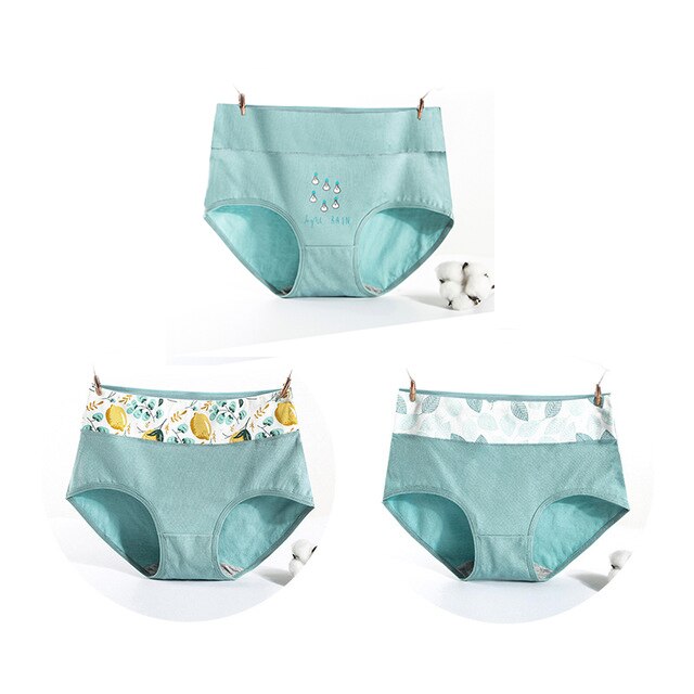 3 teile/los! Hohe Taille Frauen Höschen Bauch-steuer Slip Baumwolle Unterwäsche Nette Gedruckt Höschen: Grün03 / M