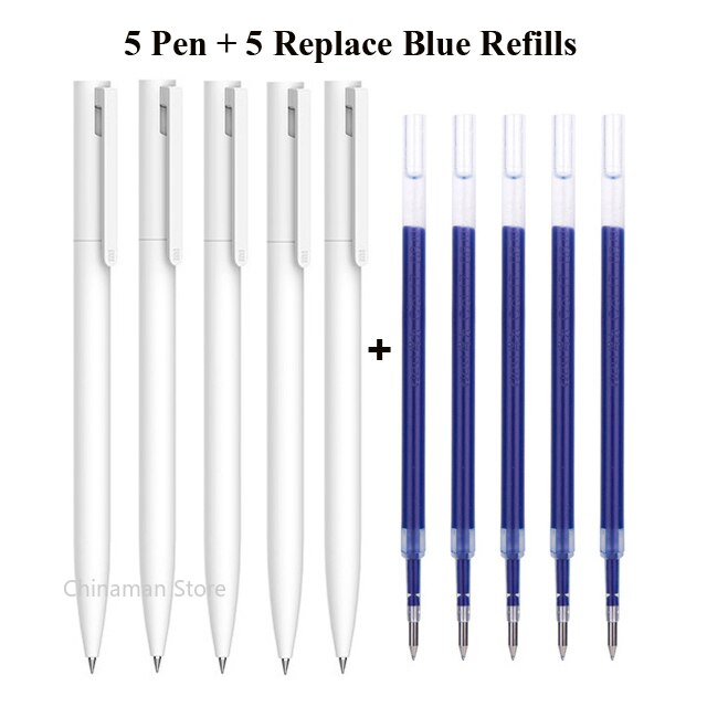 Original Xiaomi Mi Gel Pen 0.5mm Black Refill No Cap Bullet Pen Smooth Switzerland MIKRON Nib Japanese Ink OEM Blue Refills: 5pen 5blue refills