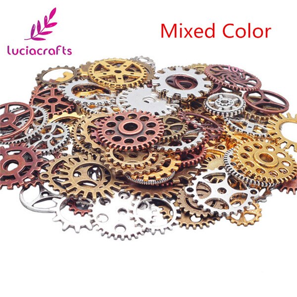 50g/lot Mixed Sizes Mechanical Gears Metal Jewelry Accessories Material DIY Retro Pendant G1003: Mixed colour