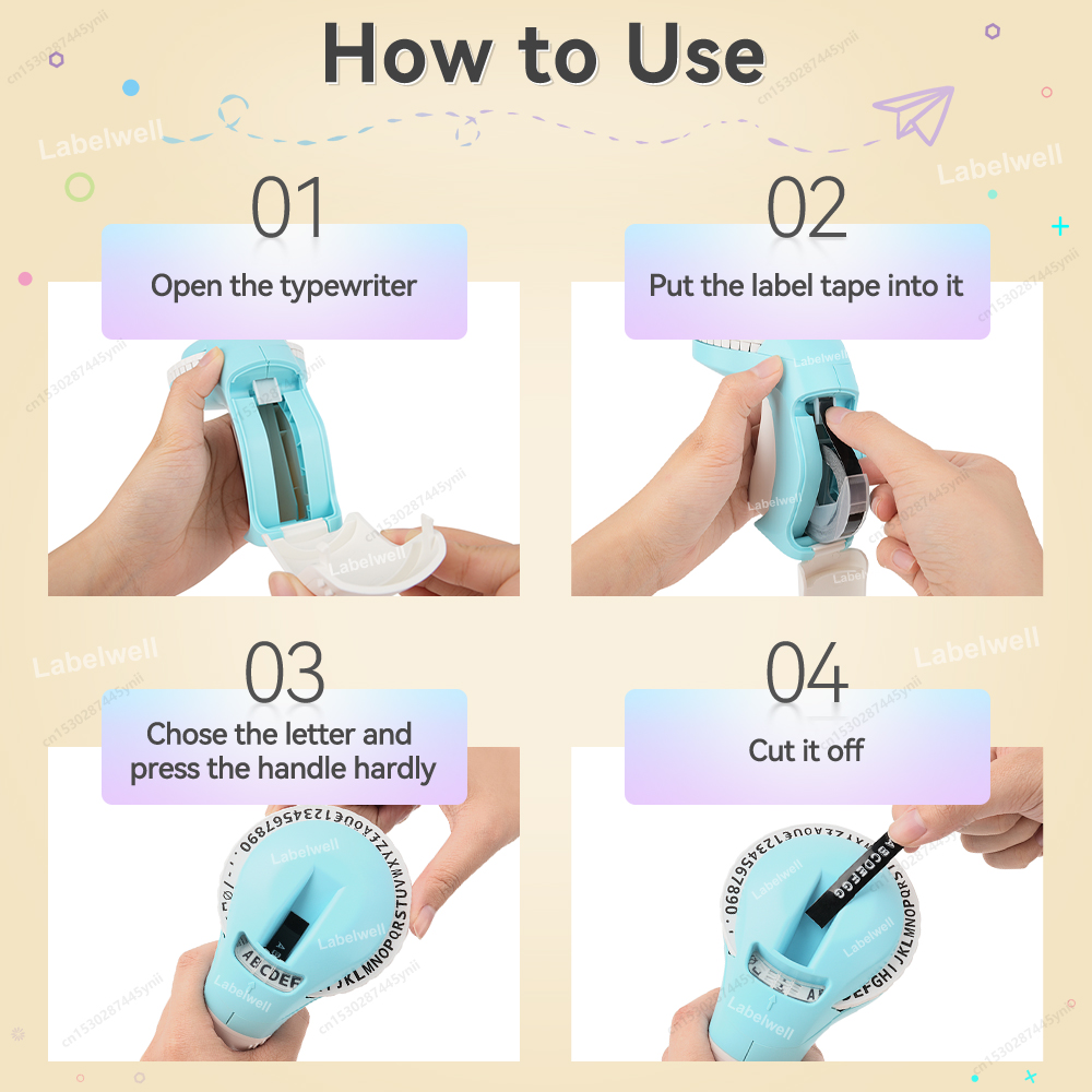 Mini Label Printer B90 Portable 3D Embossing Label Maker Similar as Dymo 12965 Manual Label Machine Or 1PK Dymo 3D Label Tape