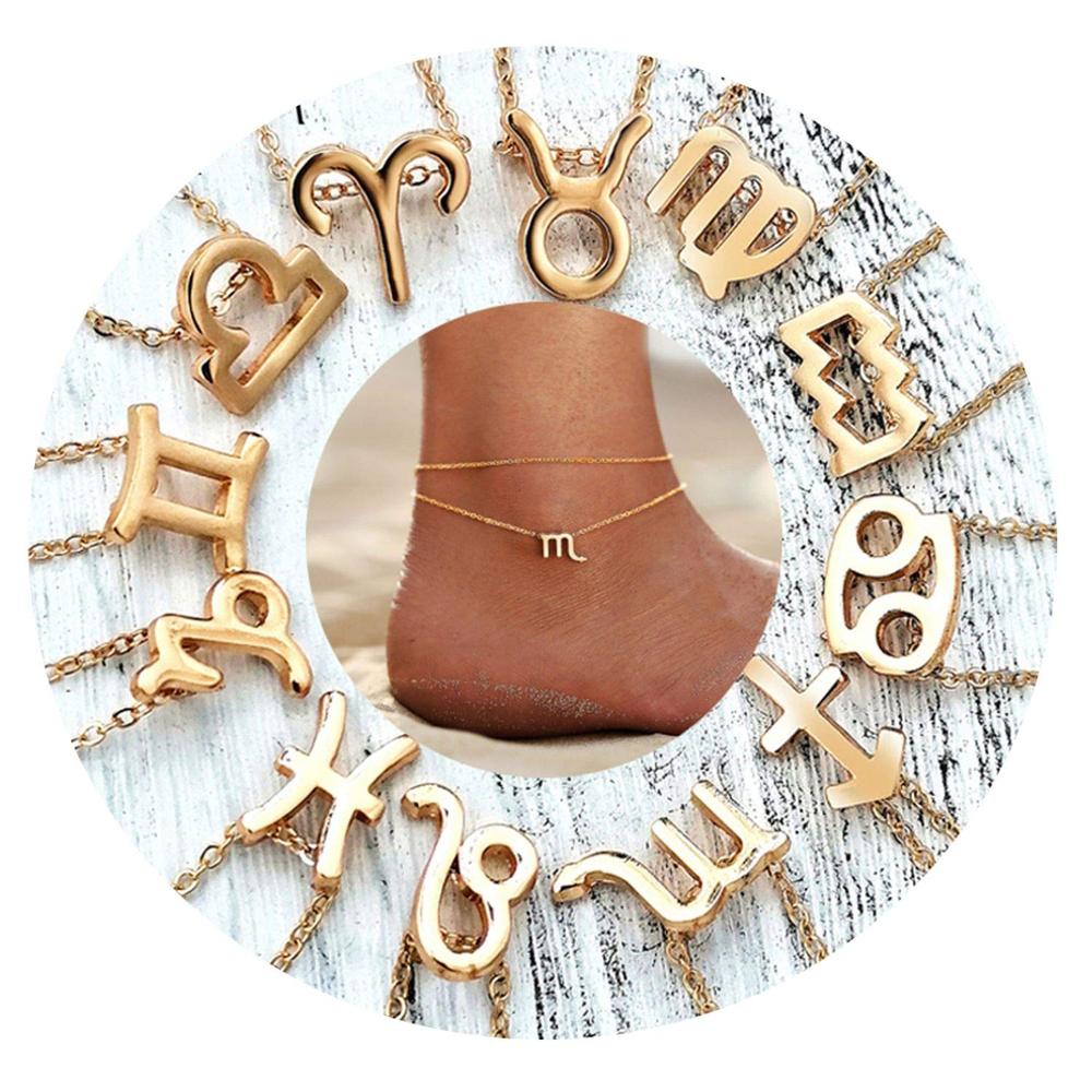 Trendy strandvoetenarmband sieraden van dubbellaags vergulde ketting met dierenriem enkelbandjes voor dames met bedels