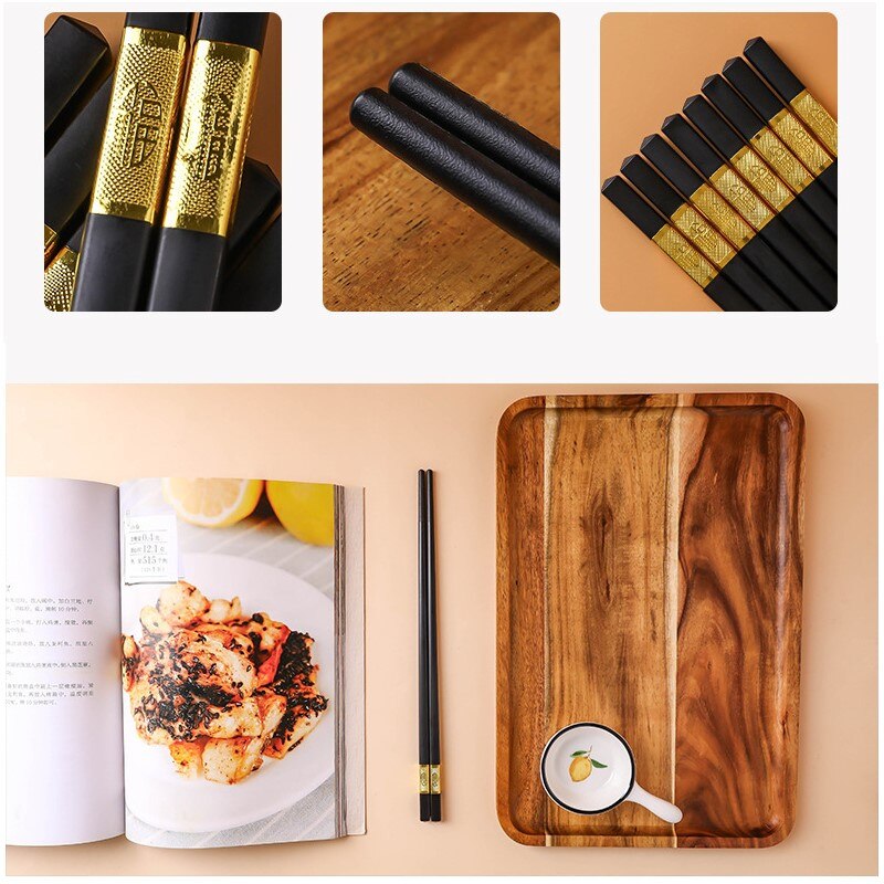 10Pair Chinese Style Chopsticks Tableware Food Stick Catering Utensils Sushi Sticks Non-slip Household Kitchen Utensils