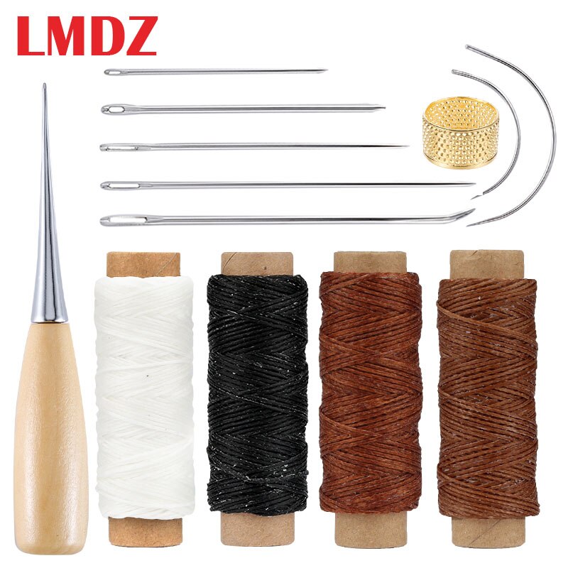 LMDZ-Kit de costura de cuero con hilo encerado, aguja para cuero, herramientas de trabajo, dedal, Zapatero, reparación de lona