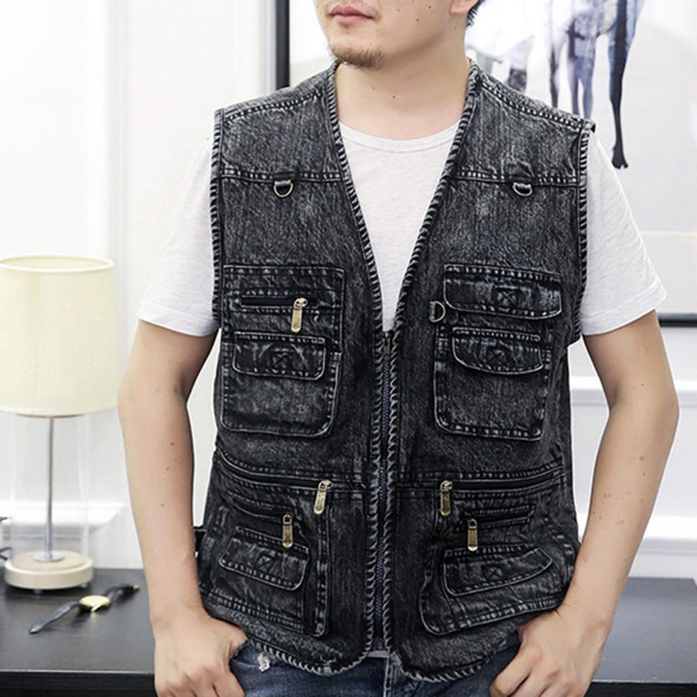 Frühling Herbst Männer Weste mehrere Taschen einfarbige Streetwear Plus Größe verlieren V-Ausschnitt ärmellose Oberbekleidung Weste zum Angeln
