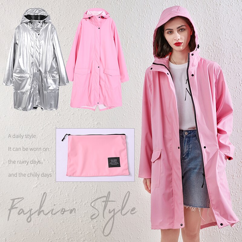Women Long Raincoat Rain Coat Waterproof Rain Jacket coat Windbreaker