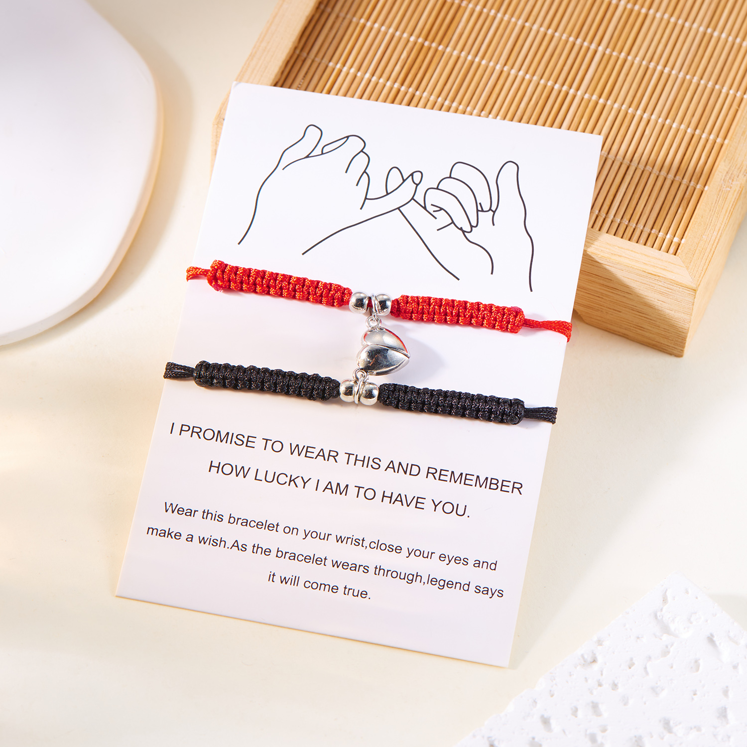 2 uds pulsera trenzada de cuerda roja Simple de la suerte para mujeres y hombres corazón romántico pareja magnética pulseras a juego joyería de amistad: Marrón rojizo