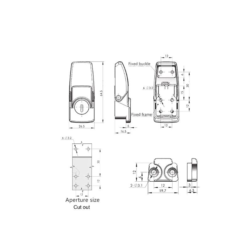 Cabinet Black Coated Metal Hasp Latch DK604 Security Toggle Lock With Two Keys