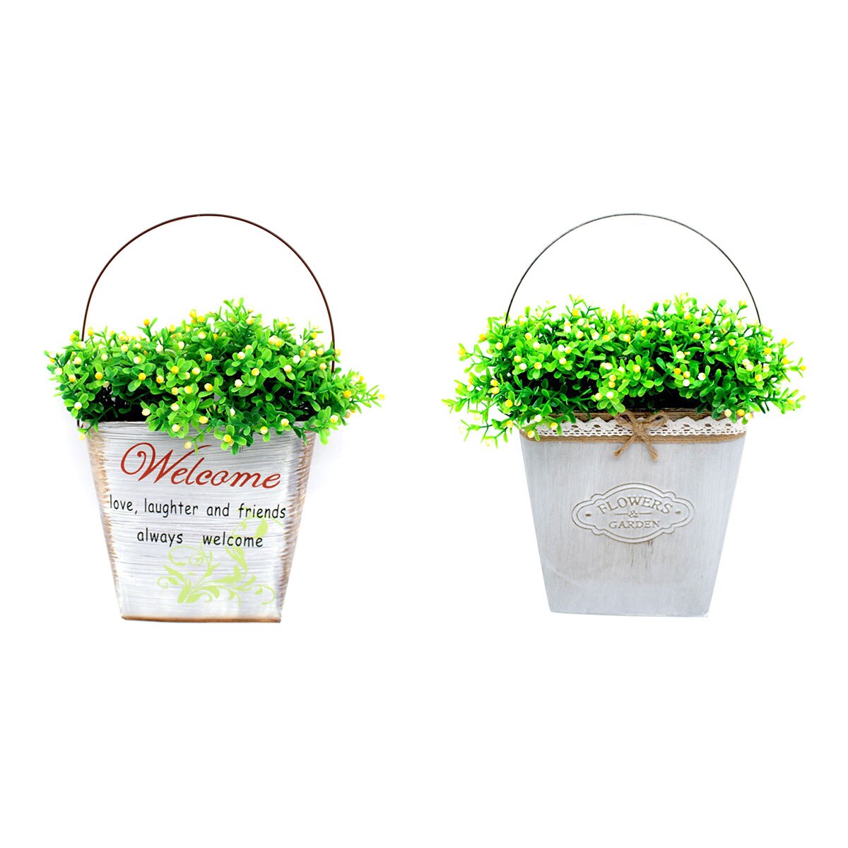 DIY Arts Crafts Flower Bucket Waterproof Mini Buckets Planter Pots Tray with Handles Windowsill Planter for Succulents Herbs