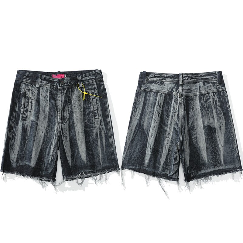 Herre tie-dye denim jean shorts sommer lynlås vintage korte bukser korte hip hop streetwear jeans kompression shorts