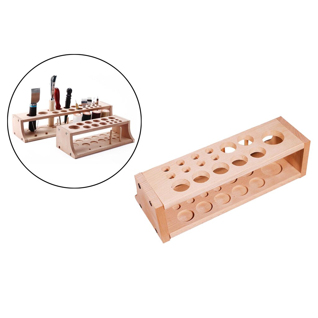 Wooden Leathercraft Tools Stand Holder Leather Punch Stamping Tool Box for Brush