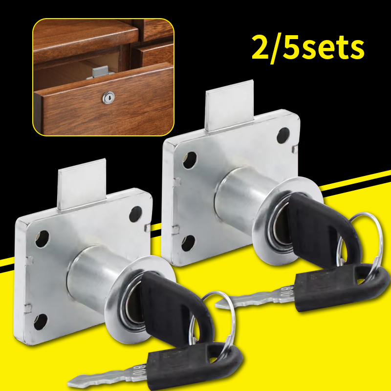 2/5 sæt skuffelåse, skuffelåse til kontorborde, skabslåse til husholdningsbrug, låsespænder med nøgler
