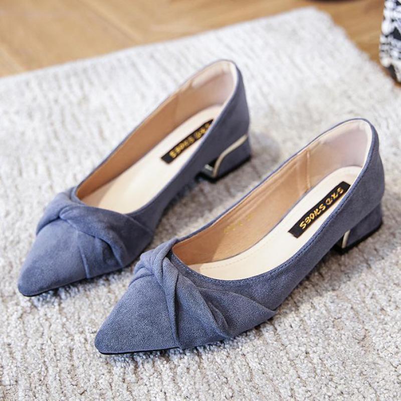 Suède damesschoenen instappers dames lage hak mocassins ondiepe enkel damesschoenen lente herfst puntige neus zapatos mujer