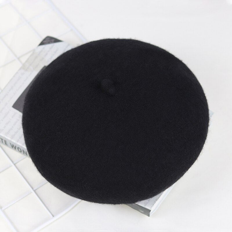 Béret de peintre en laine, chapeau tricoté, rétro, chapeau d'hiver pour femmes, chapeau Sherlock Holmes, décontracté: Black