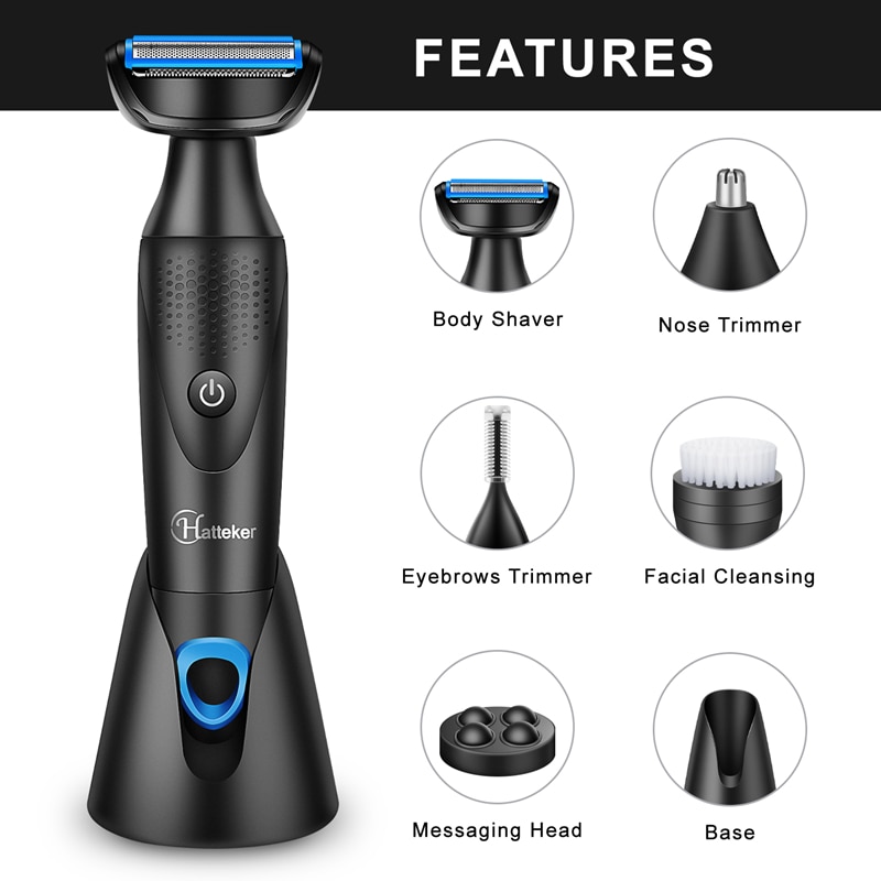 HATTEKER Epilatore per Gli Uomini Multifunzionale Dei Capelli Trimero 5 in 1 Corpo Naso Capelli rifinitore Batteria rasoio elettrico Maschile di Rimozione Dei Capelli