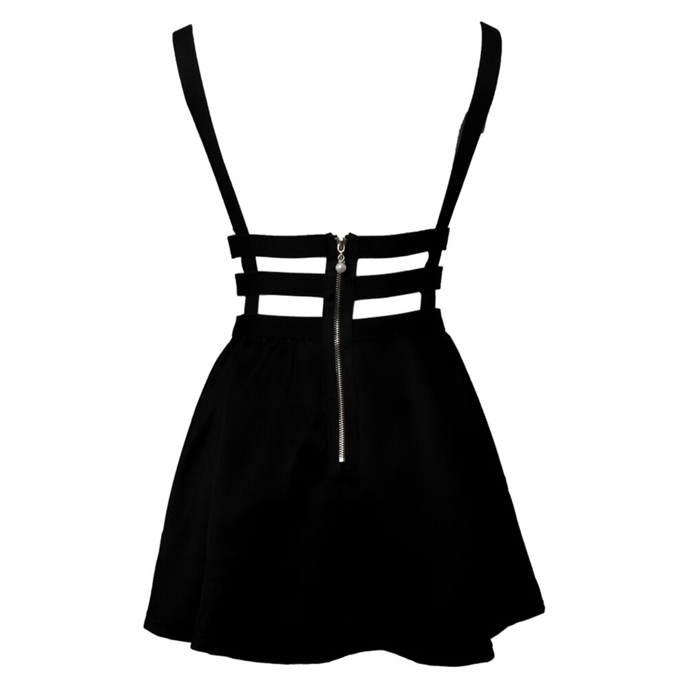 Women Hollow Out Back Zipper Suspender Bandage Skater Braces A-Line Mini Skirt: Default Title