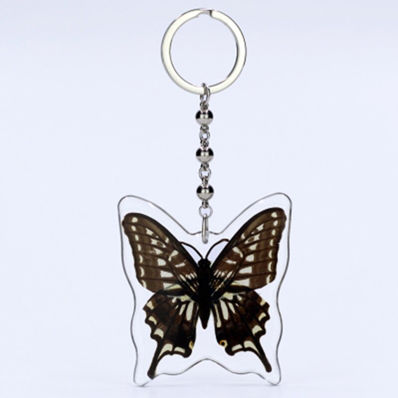 1 stk insekt eksemplar sommerfugl kunstig rav nøgleringe piger personlighed harpiks taske hængende spænde hun: 1