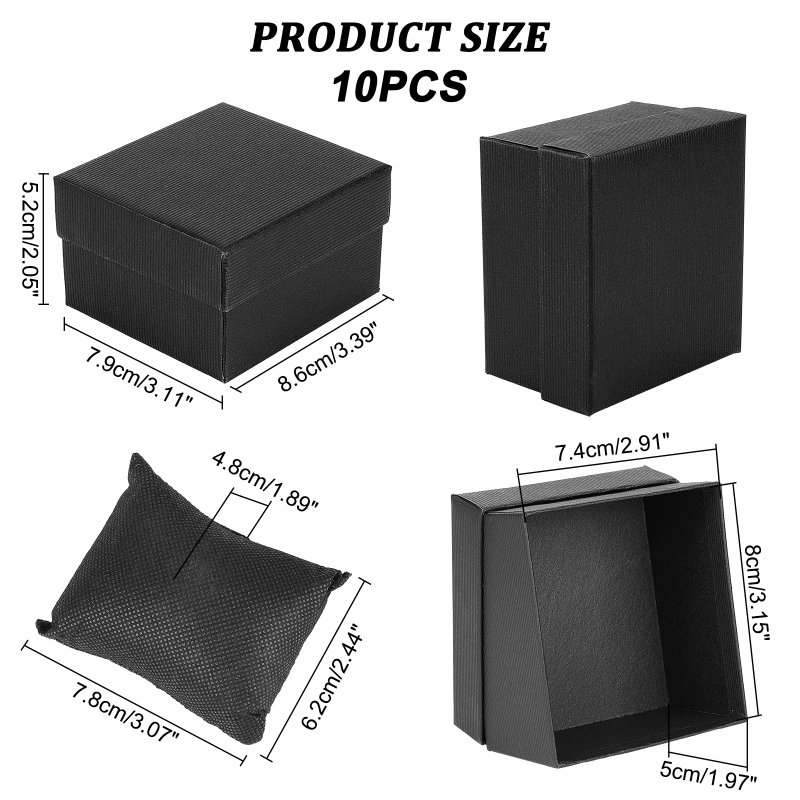 Caja de reloj individual negra de 10 Uds., caja de embalaje de de cartón de 3,4x3x2, soporte para relojes con almohada, soporte para pulsera, almacenamiento cuadrado: Bronce