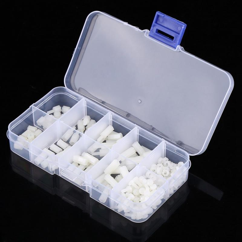 200pcs M2.5 Nylon Male Female Hex Standoff Bolts Nuts Assortment Set With Plastic Box