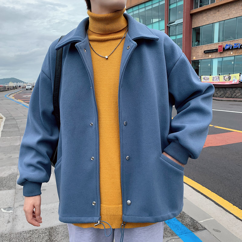 Vinter kort yllerock herr slimmade enfärgade casual yllejackor herr streetwear vild koreansk stil yllerock herr