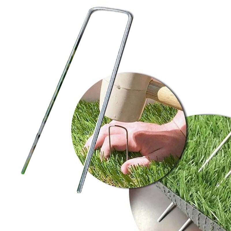 50 Pcs U-Shaped Gardening Nail Lawn Fixer Artificial Grass Ground Pegs Metal Netting Garden Pipes Garden Membrane Nail Strong