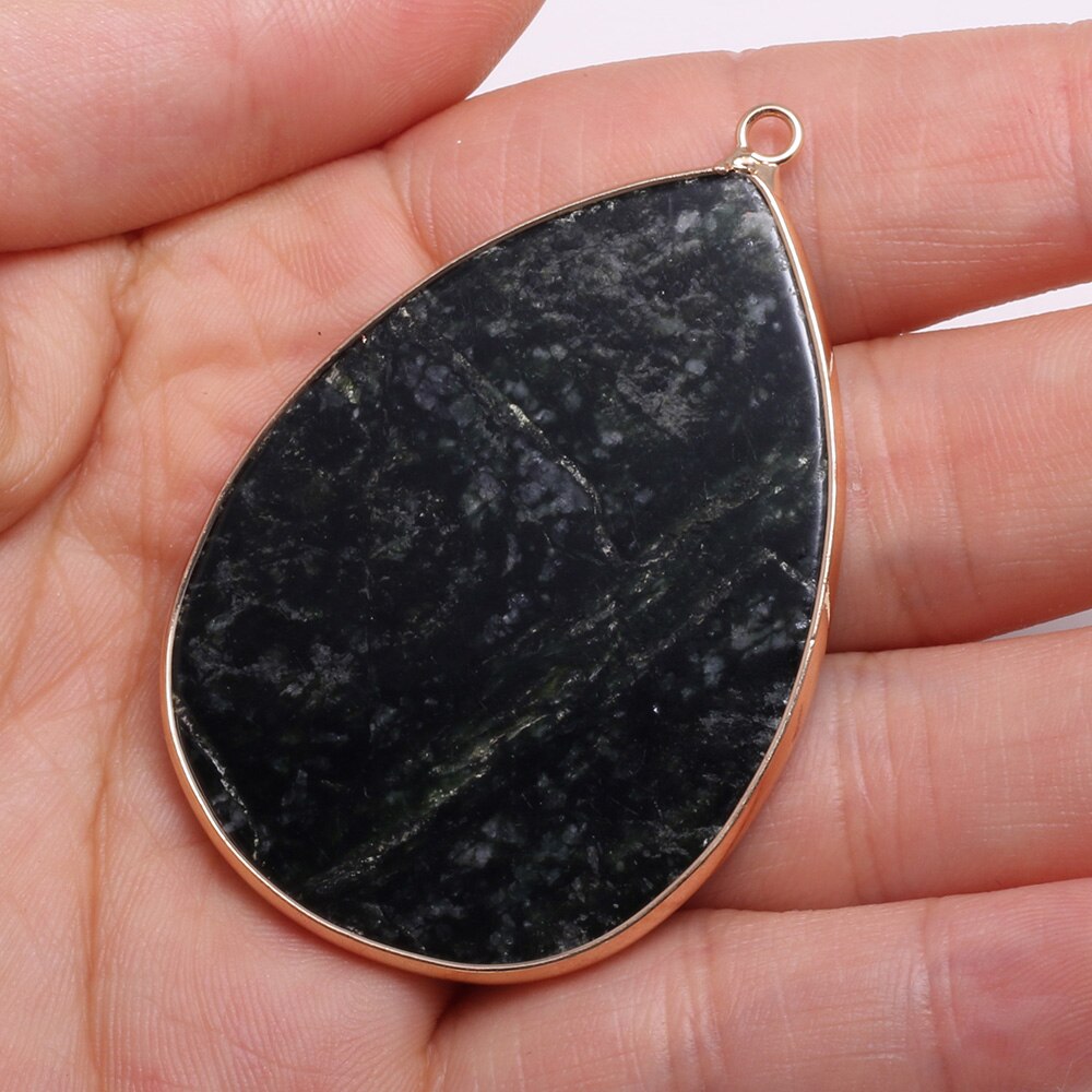 Natural Stone Pendants Water -shaped Semi-precious Stone Pendant for DIY Jewelry Making size 37x55mm: Mo Yu