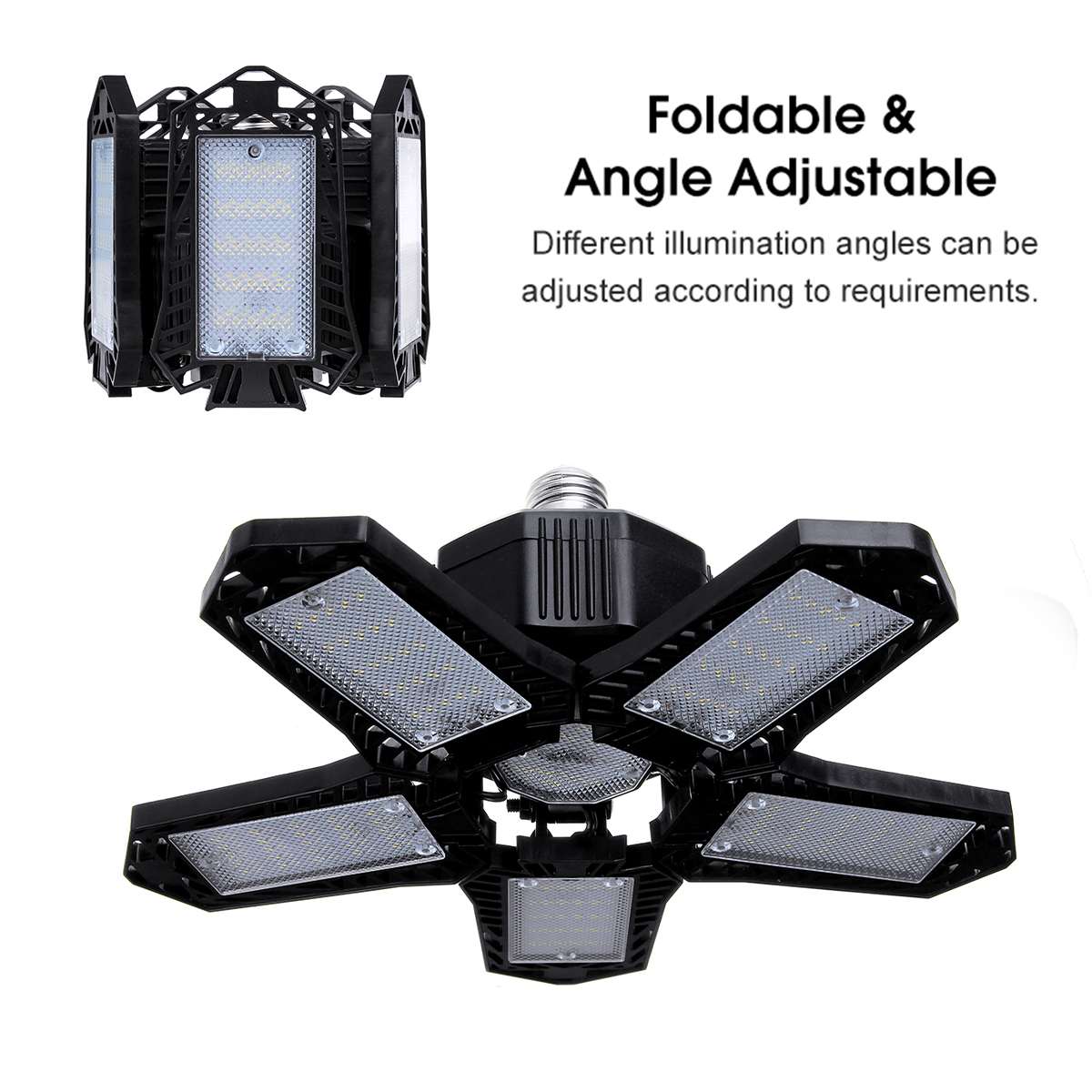 5 Adjustable Panels LED Garage Light E27 Deformable Ceiling Light 10000LM For Shop/Storage/Warehouse Workshop Lighting