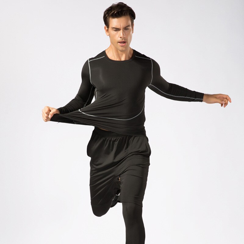 Fitness clothes sweat absorbing fast drying outdoor running sports suit autumn and winter long sleeve five piece set for men
