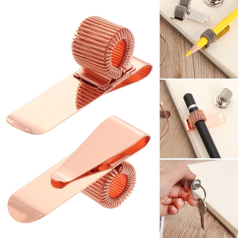 Spring Pen Clip Metal Pencil Holder Single Hole Double Opening Triple Orifice Elastic Loop Self-adhesive Pen Clip Stationery