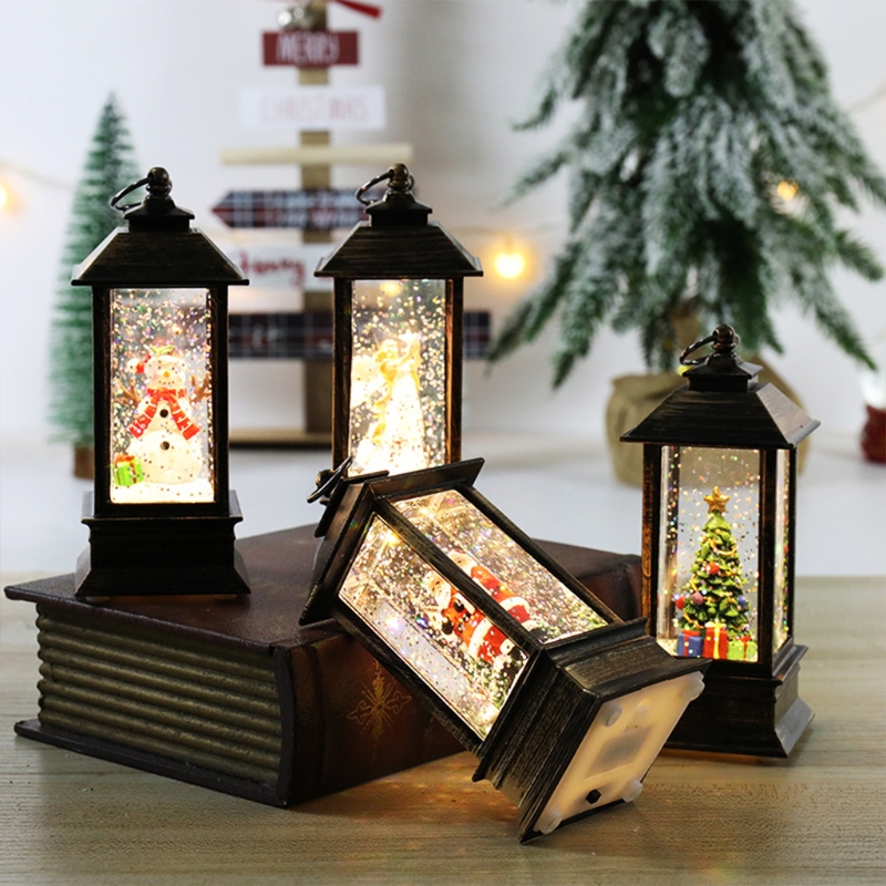 Kerst Sneeuwbol Lantern Battery Operated Led Light Water Glinsterende Santa Sneeuwpop Opknoping Nachtlampje Thuis Ornament