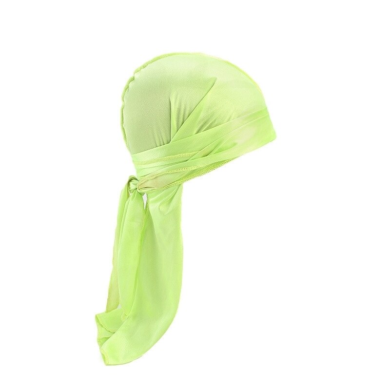 Satijnen zijdeachtige durags haarmutsen vrouwen pruiken tulband mannen effen kleur hiphop pet lange staart hoofddoek haarstylingtool wrap: Lichtgroen