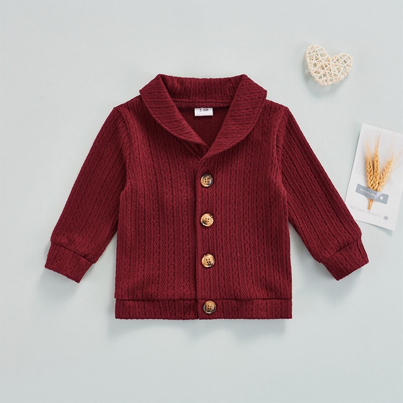 Herfst Baby Jongen Meisje Trui Jas Tops Lange Mouwen Effen Kleur Turn Down Kraag Vest Uitloper 0-3Y