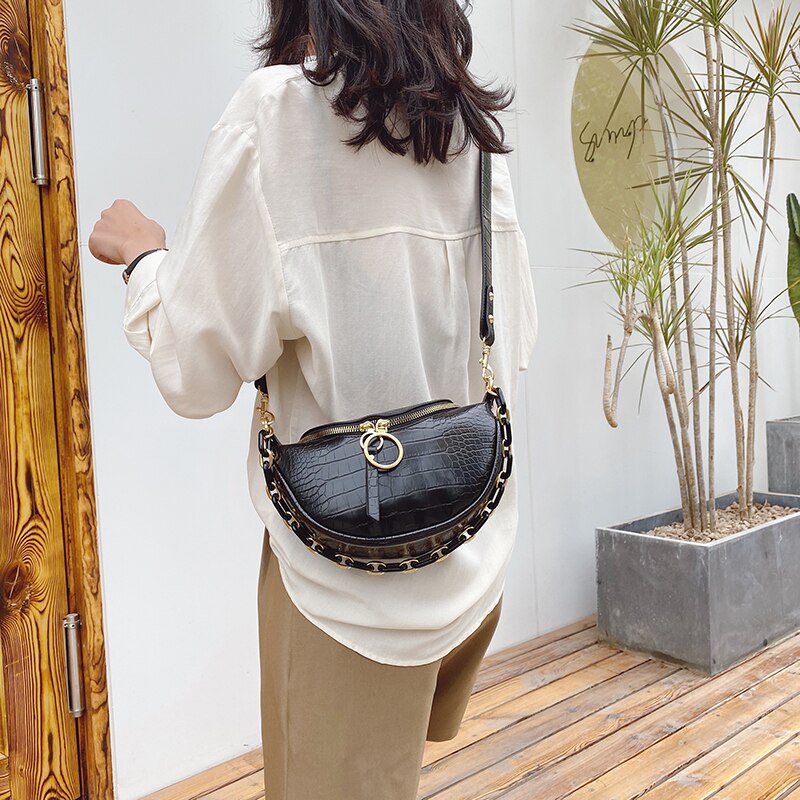 Sac de messager pour femmes nouvelle Chic plaine Hobos PU cuir sacs à main grande chaîne épaule poitrine voyage quotidien embrayages