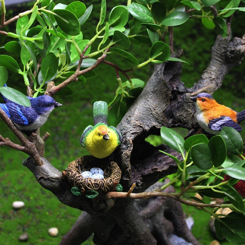 Birdie Beeldjes Tuinieren Ornamenten 4 stks/set Vogelnest Vogel Eieren Landschap Mini Bonsai Simulatie Model Poppenhuis Decor