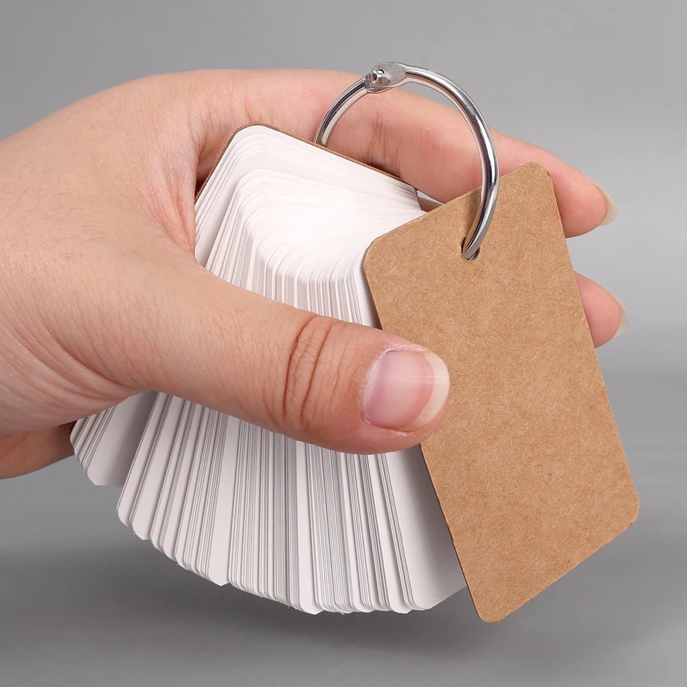 400-100Sheets Flash Cards Portable Index Cards with Ring Study Note Memo Pad Kraft Paper Notecards for Studying School Supplies