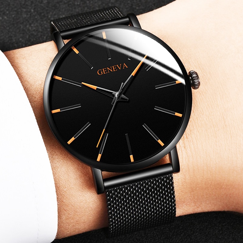 Minimalist men's ultra-thin watches men's business stainless steel mesh belt quartz watch Relogio Masculino KT09