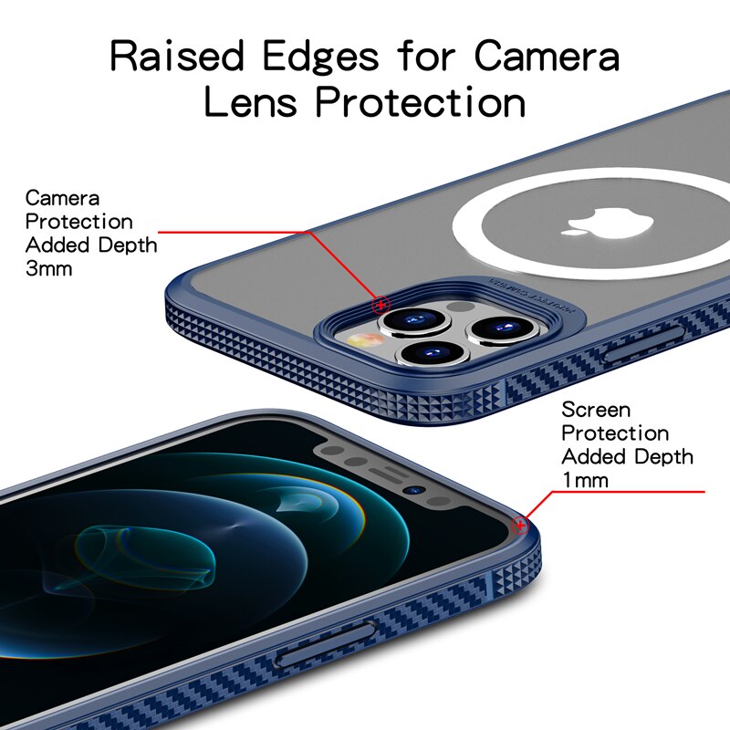 LNIOES für iPhone 13 Magnetische Fall 13 Pro Carbon Faser Matte Transparent Drahtlose Ladegerät Fall Abdeckung für iPhone 13 Pro MAX Fall