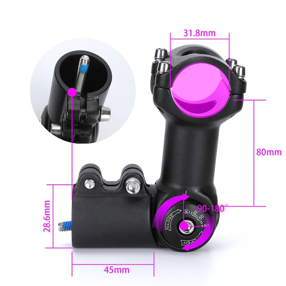 Bicycle Stem Road Bike Stem 90-180 Degree Aluminum Alloy Material Diameter 31.8mm Bicycle Adjustable Stem: 80-31.8mm