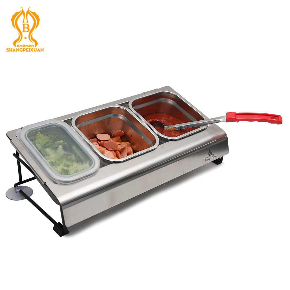Stainless Steel Pizza Seasoning Container Pizza Topping Station with PP Visiable Lid Fridge Storage Pizza Ingredients Container