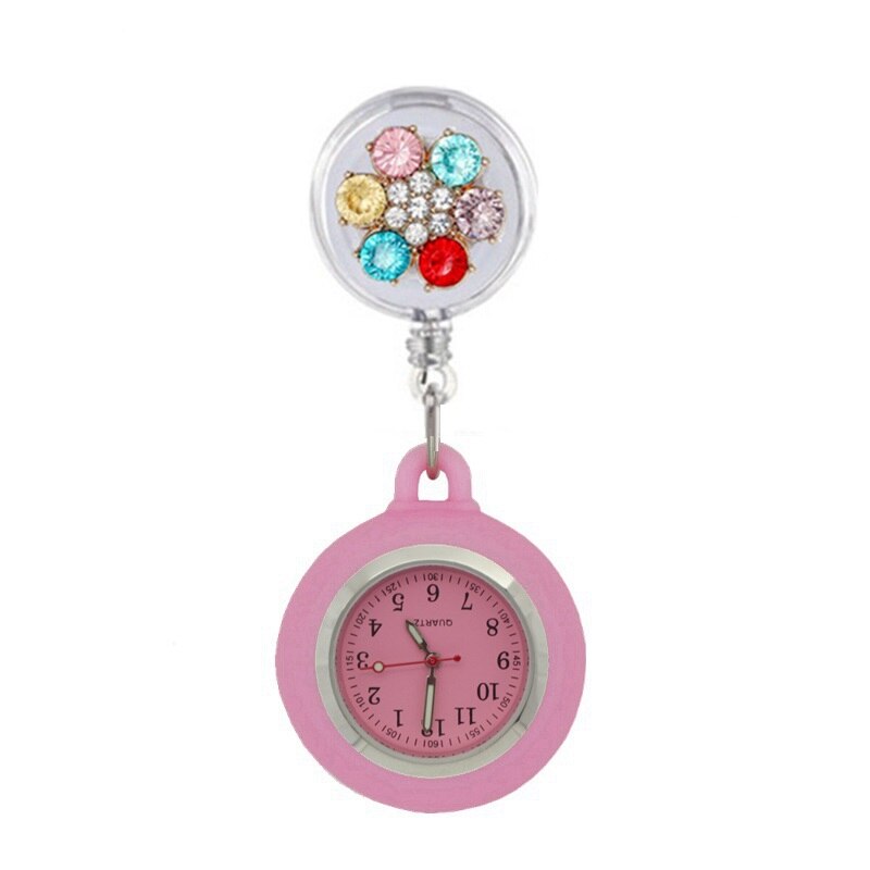 Reloj de bolsillo de silicona para enfermera y doctor, cronógrafo retráctil con piedras de cristal coloridas, para hospital: 13