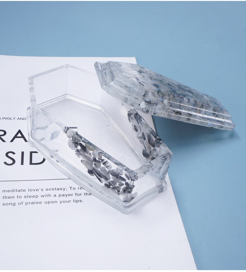 Diy cristal caixão molde de silicone contendo caixa de armazenamento de jóias moldes de silicone para resina jóias fazendo molde de fundição artesanal