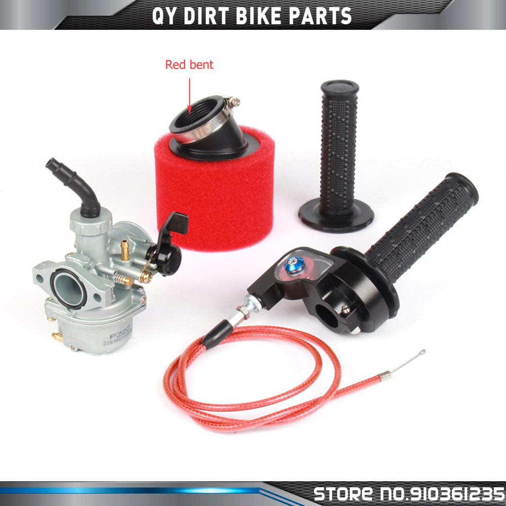 Carburateur PZ22 de 22mm avec filtre à Air, poignée d&#39;accélérateur visible pour 110cc 125cc SSR Lifan CRF50 Pit Bike moto ATV: Red bent
