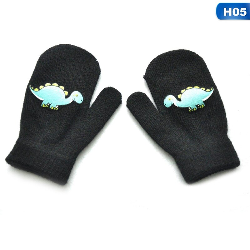Cute Cartoon Dinosaur Pattern Gloves For Children Toddler Winter Warmth and Velvet Thick Knitted Gloves Kids Outdoor Mittens: H05