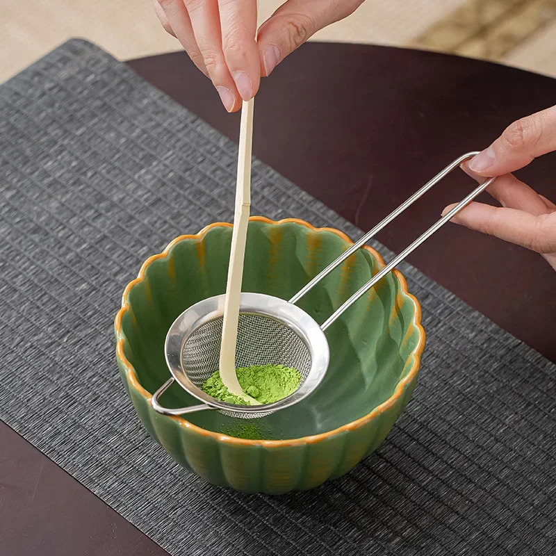 Matcha Whisk Set with Matcha Ceramic Bowl, Matcha Bamboo Whisk, Scoop, Sifter Home Kitchen Decor Tea Making Tools