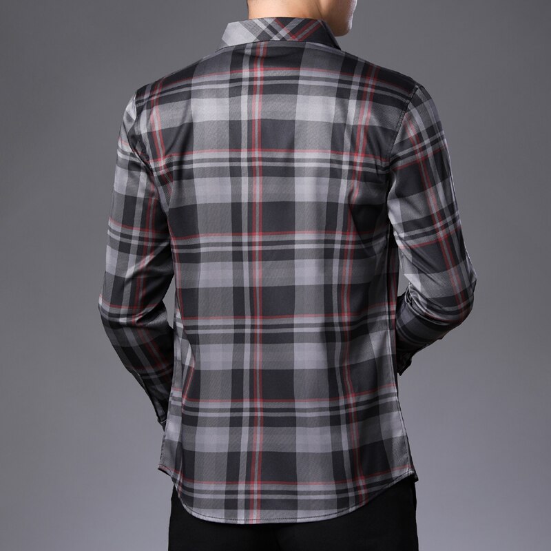 Miacawor Heren Shirts Lente Lange Mouw Slim Fit Camisa Masculina Business Casual Plaid Shirts Vintage Mannen Kleding C589